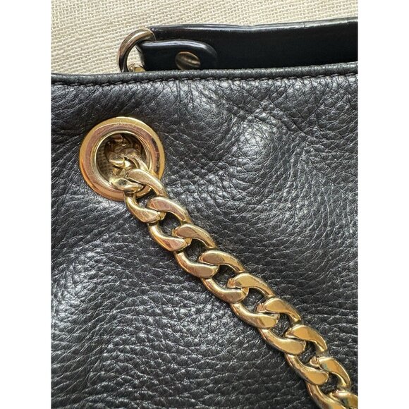 Michael Kors Black Pebbled Leather Gold Chain Shoulder Handbag Purse Satchel - Picture 13 of 13